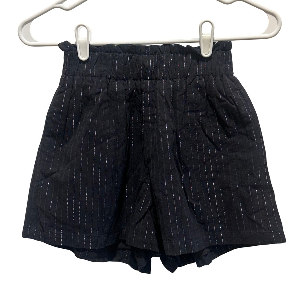 Charlie Holiday Madonna Shorts Black Lurex Pinstripe Paperbag Waist Size 2 NEW